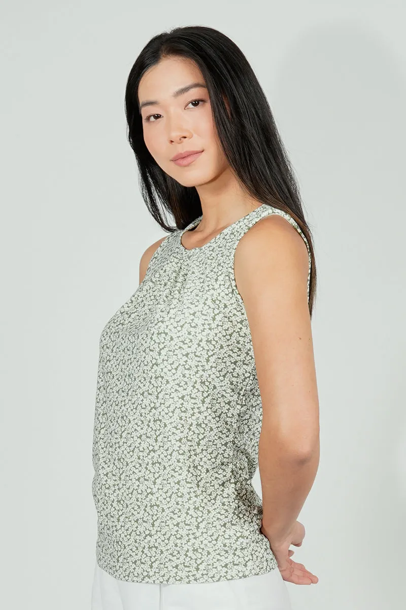 Beechers Brook Floral Cinched Collar Tank Top - Olive sold by Fairweather product image thumbnail 2