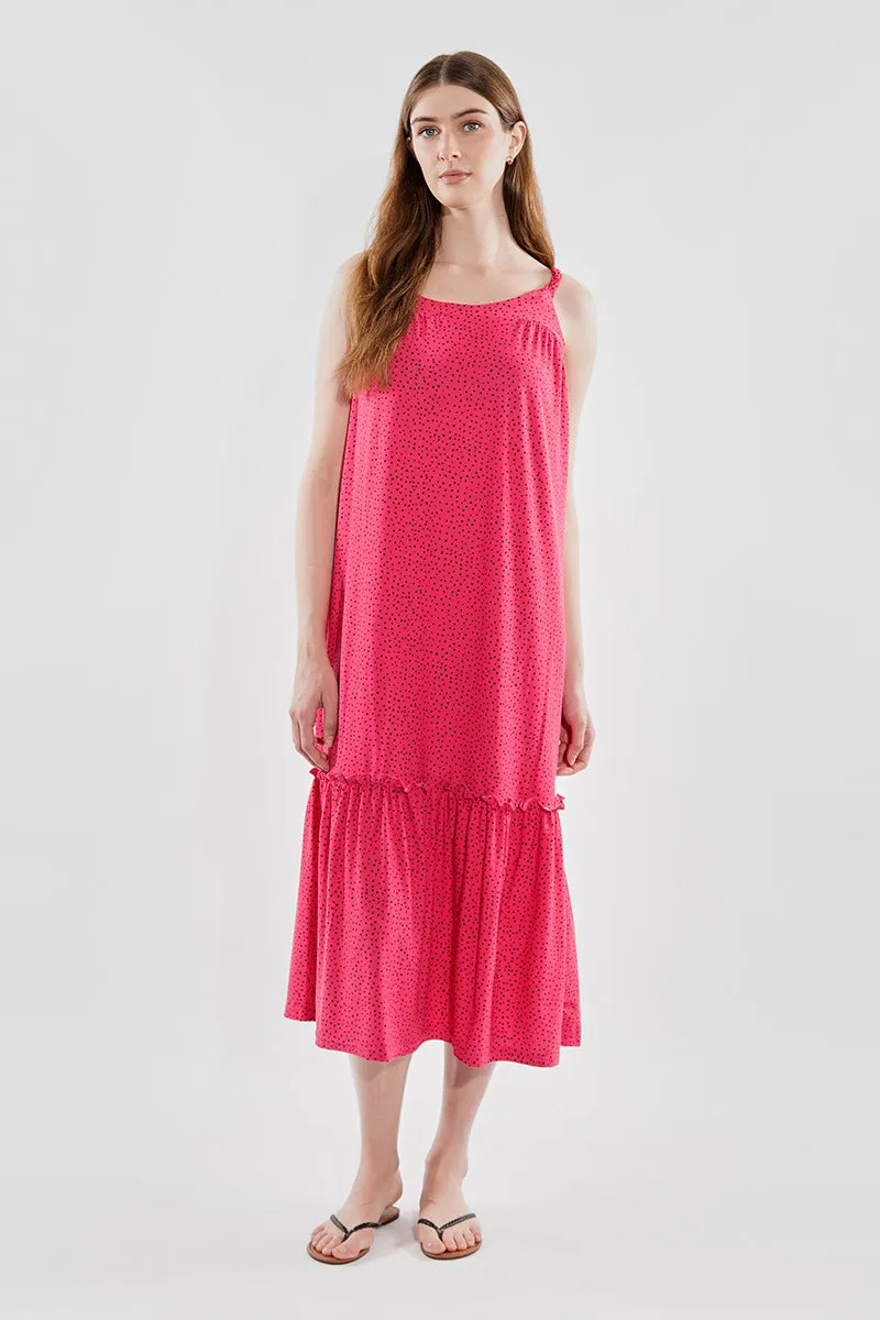 Beechers Brook Patterned Tiered Midi Dress - Pink sold by Fairweather