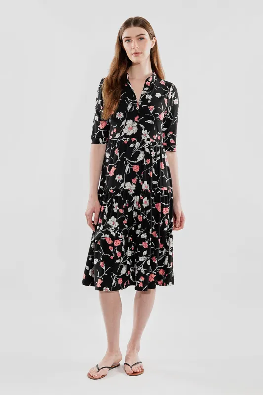 International INC Company Floral Tiered Henley Day Dress - Black sold by Fairweather