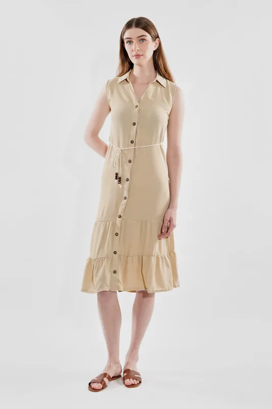 Stylexchange Rope Belted Button Down Day Dress - Beige sold by Fairweather