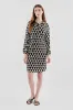 Beechers Brook Patterned Tie Waist Long Sleeve Day Dress - Black sold by Fairweather