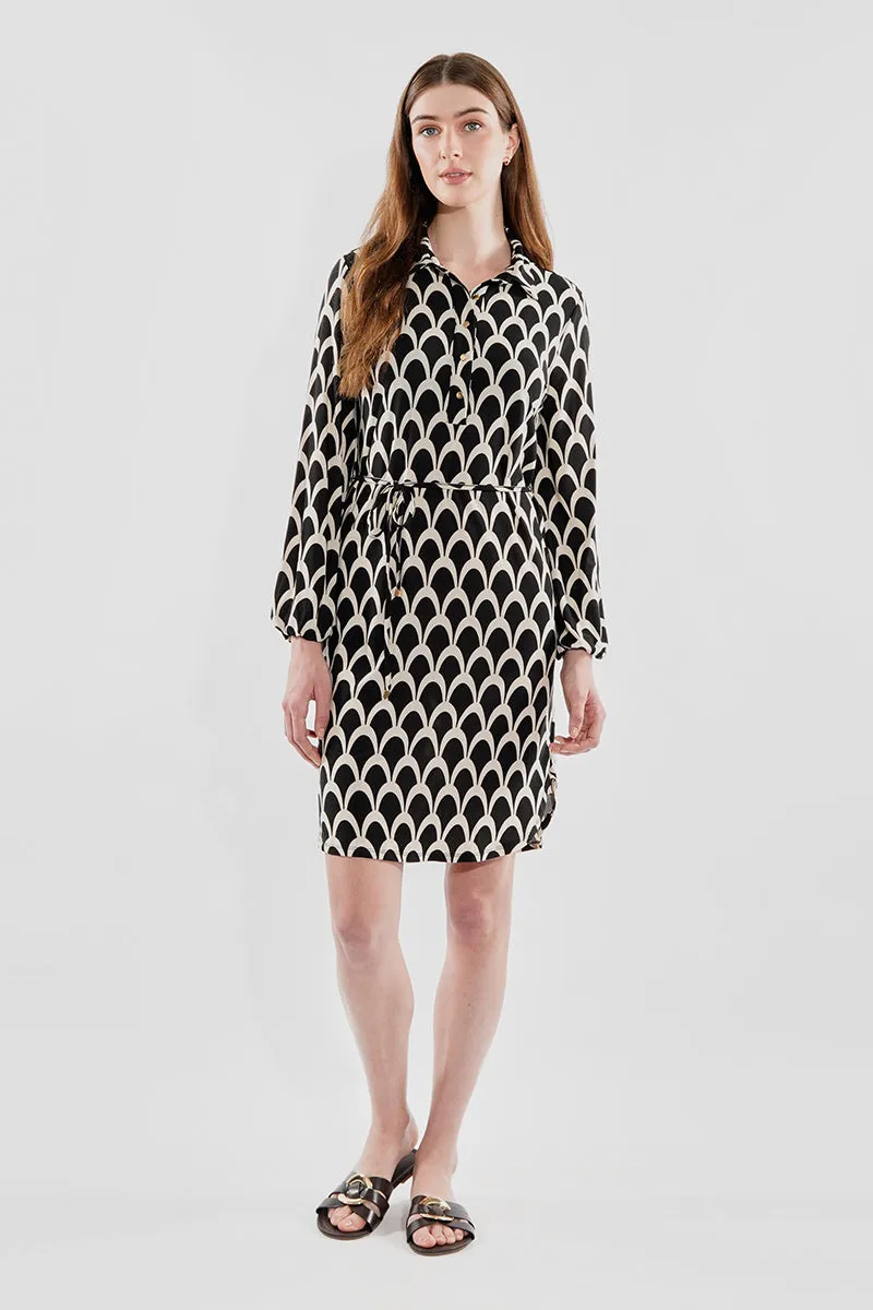 Beechers Brook Patterned Tie Waist Long Sleeve Day Dress - Black sold by Fairweather product image thumbnail 5