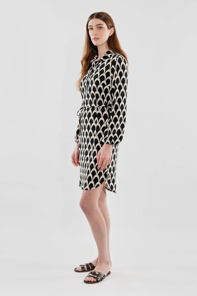 Beechers Brook Patterned Tie Waist Long Sleeve Day Dress - Black sold by Fairweather product image thumbnail 2