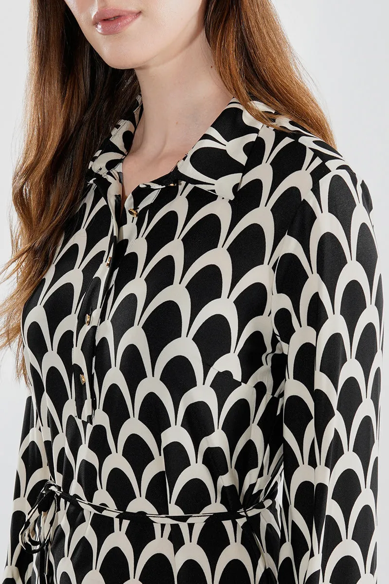 Beechers Brook Patterned Tie Waist Long Sleeve Day Dress - Black sold by Fairweather product image thumbnail 4