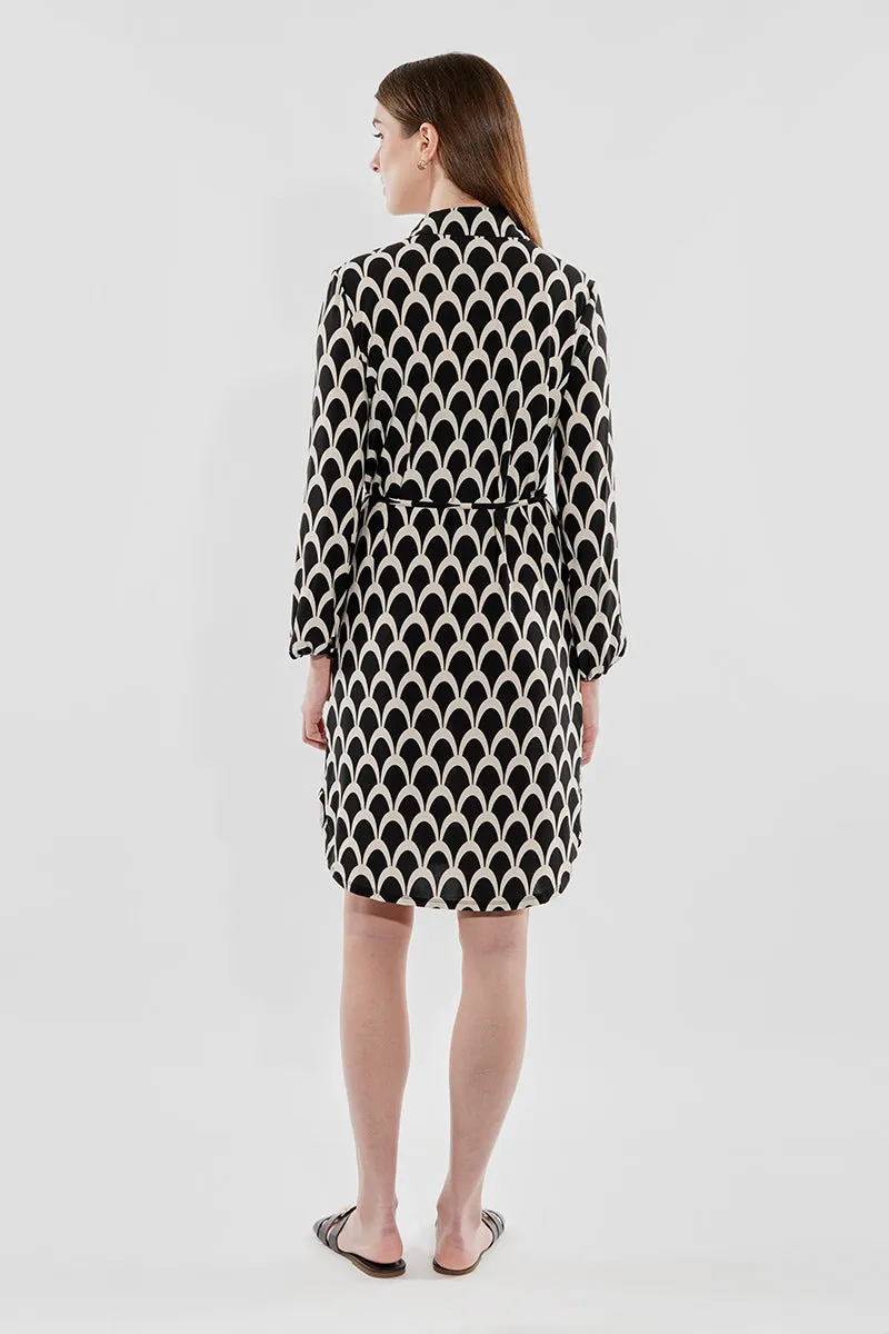 Beechers Brook Patterned Tie Waist Long Sleeve Day Dress - Black sold by Fairweather product image thumbnail 3