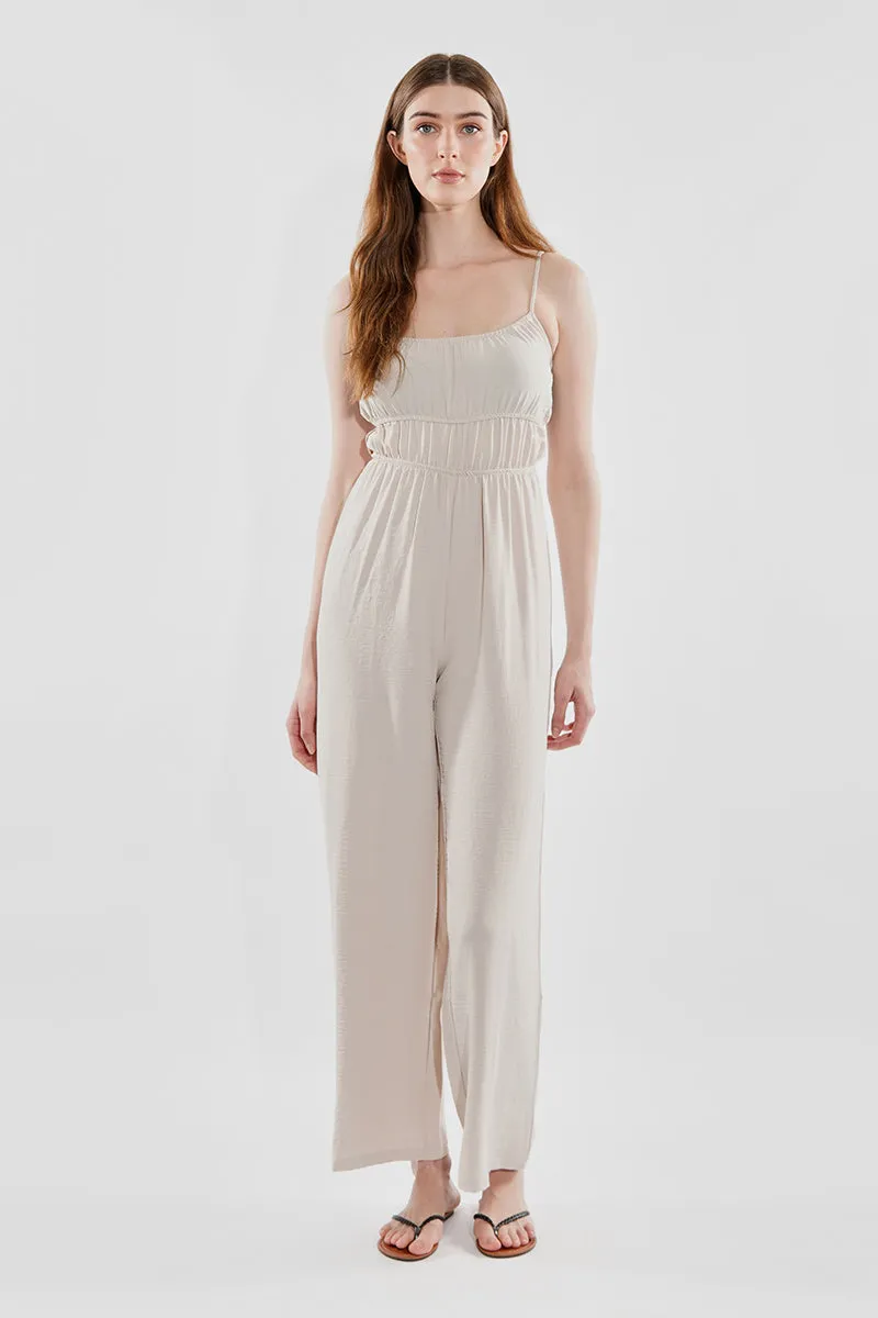 International INC Company Smocked Waist Side Slit Jumpsuit - Cream sold by Fairweather