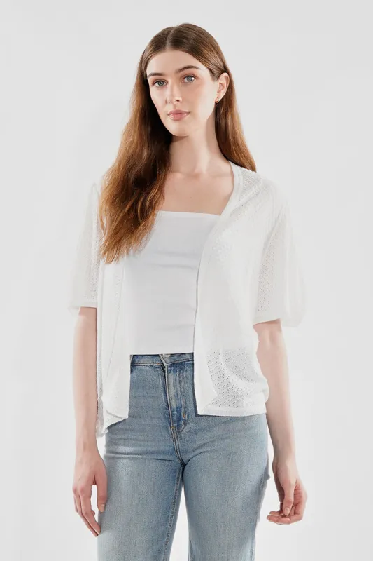 Beechers Brook Short Sleeve Open Shrug Cardigan - White sold by Fairweather