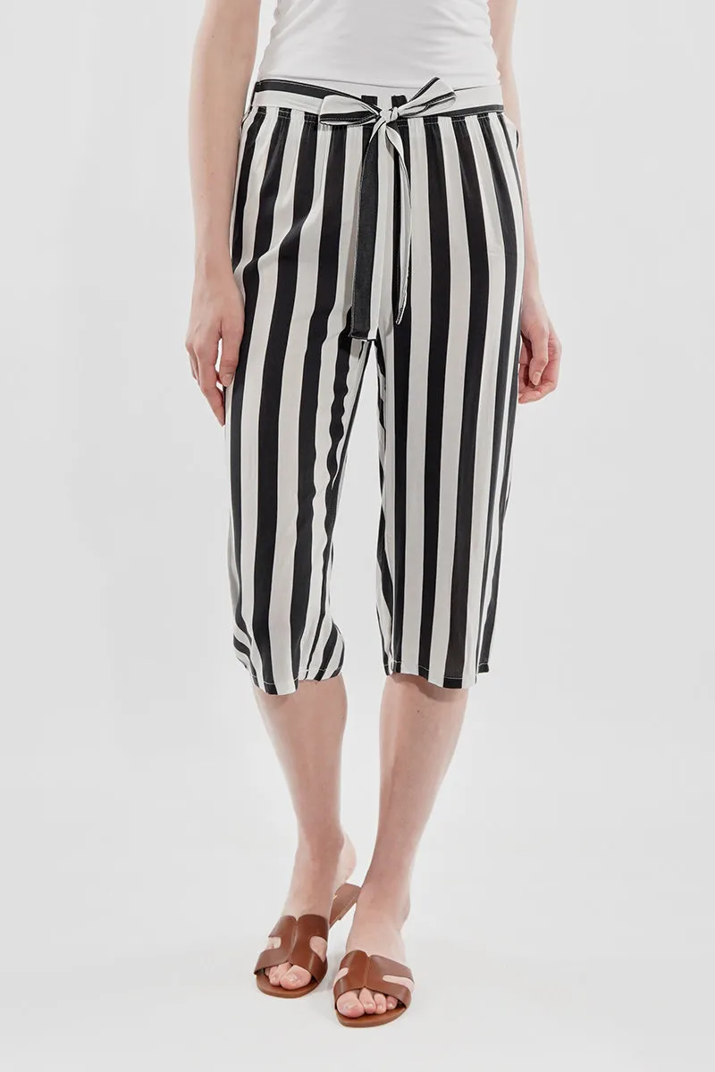 Stylexchange Striped Belted Culotte Pants - Black sold by Fairweather