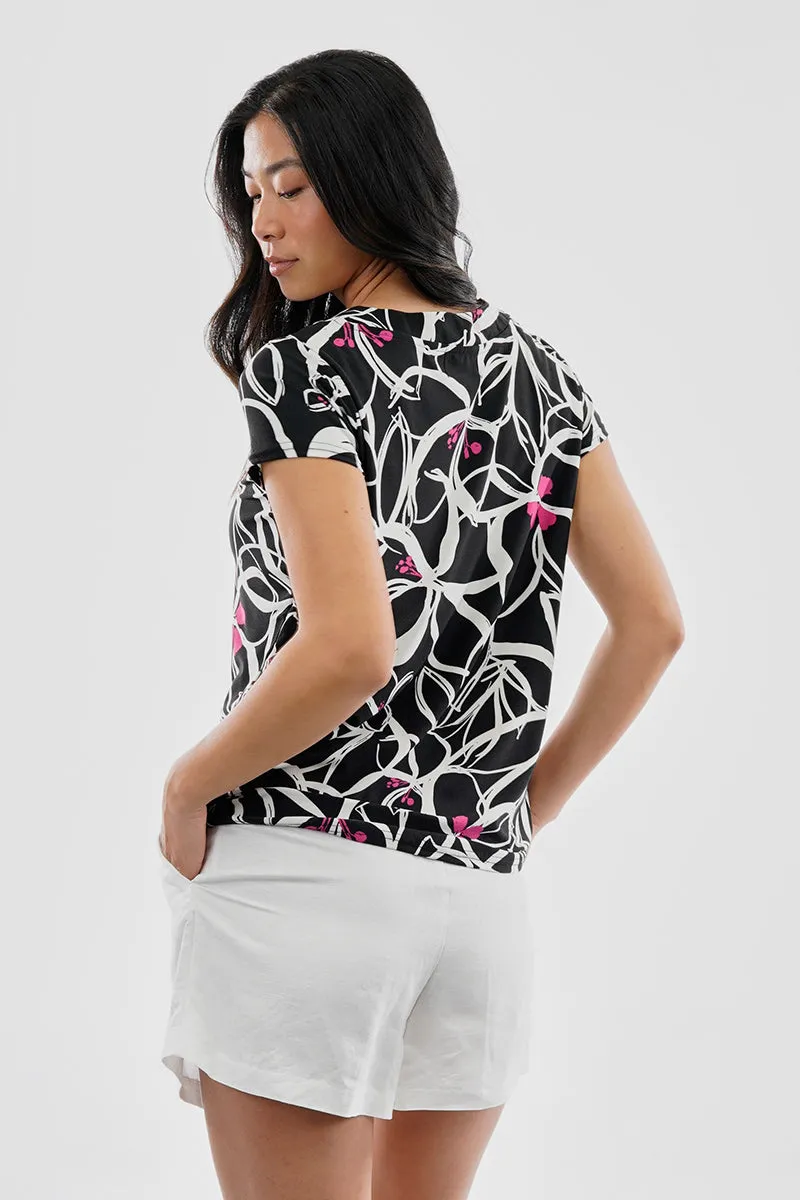 Beechers Brook Floral Grommet Neck Detail Tee - Black sold by Fairweather product image thumbnail 3