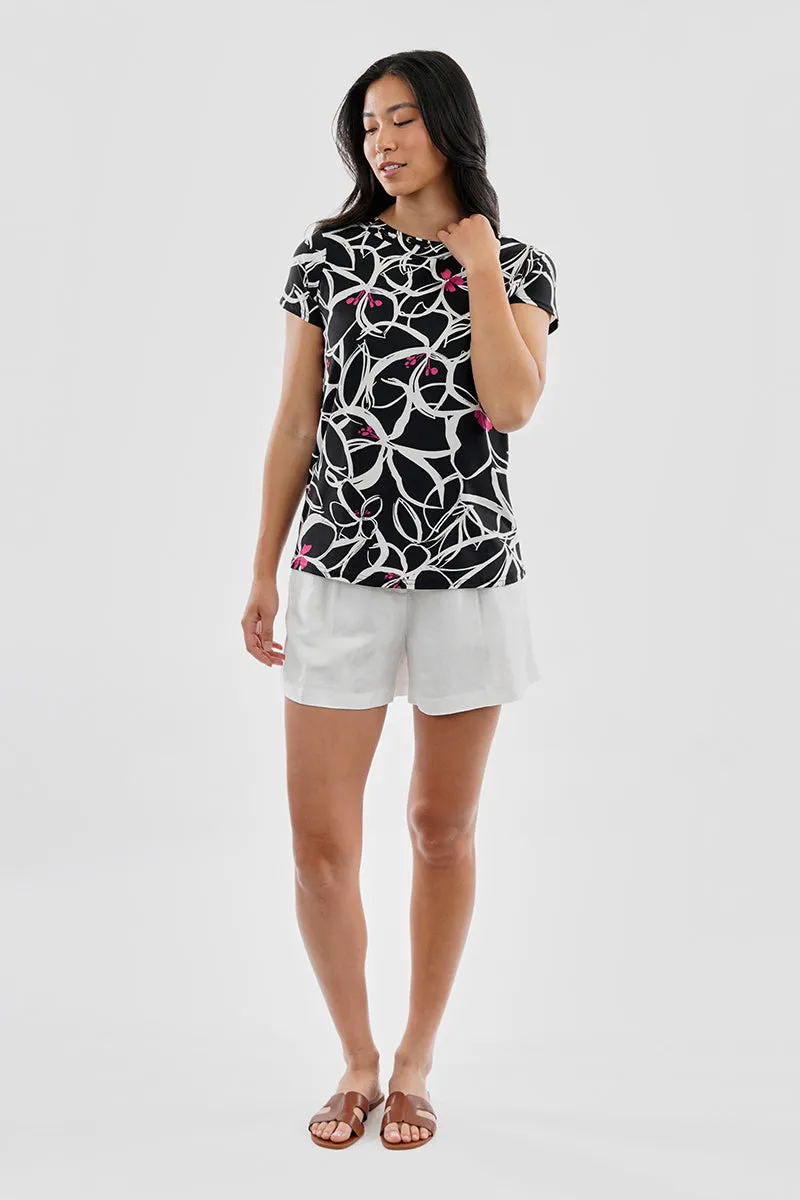 Beechers Brook Floral Grommet Neck Detail Tee - Black sold by Fairweather product image thumbnail 5