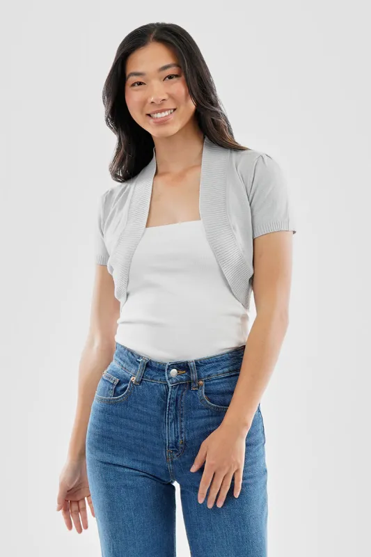 Beechers Brook Short Sleeve Open Front Shrug Cardigan - Grey sold by Fairweather