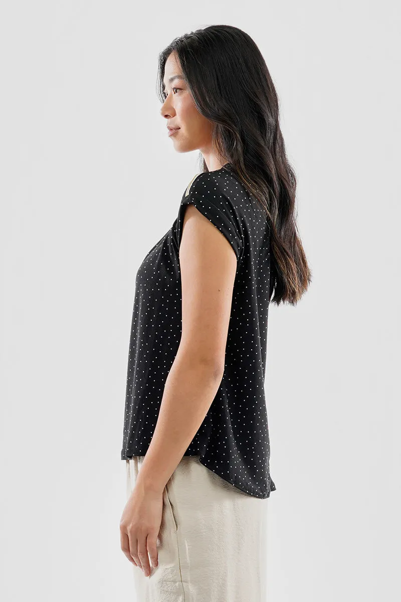 Beechers Brook Polka Dot Shoulder Zipper Blouse - Black sold by Fairweather product image thumbnail 2