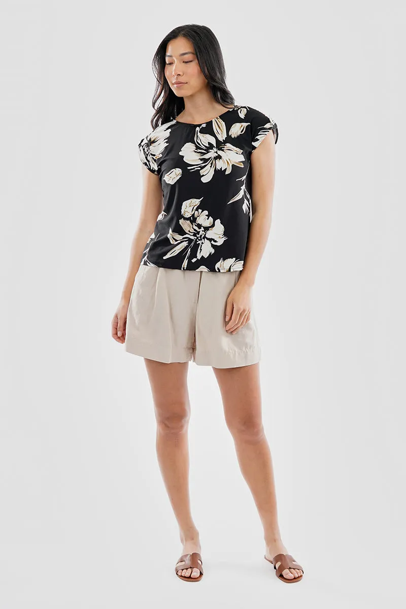 Beechers Brook Floral Cap Sleeve Back Slit Tee - Black sold by Fairweather product image thumbnail 5