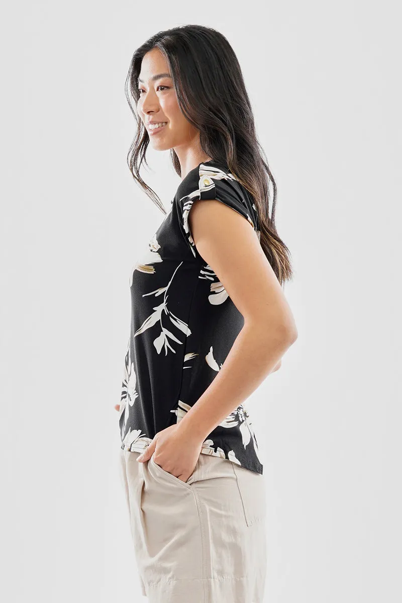 Beechers Brook Floral Cap Sleeve Back Slit Tee - Black sold by Fairweather product image thumbnail 2