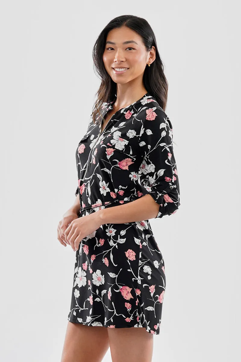 International INC Company Floral Tie Waist Half Zip Day Dress - Black sold by Fairweather product image thumbnail 2