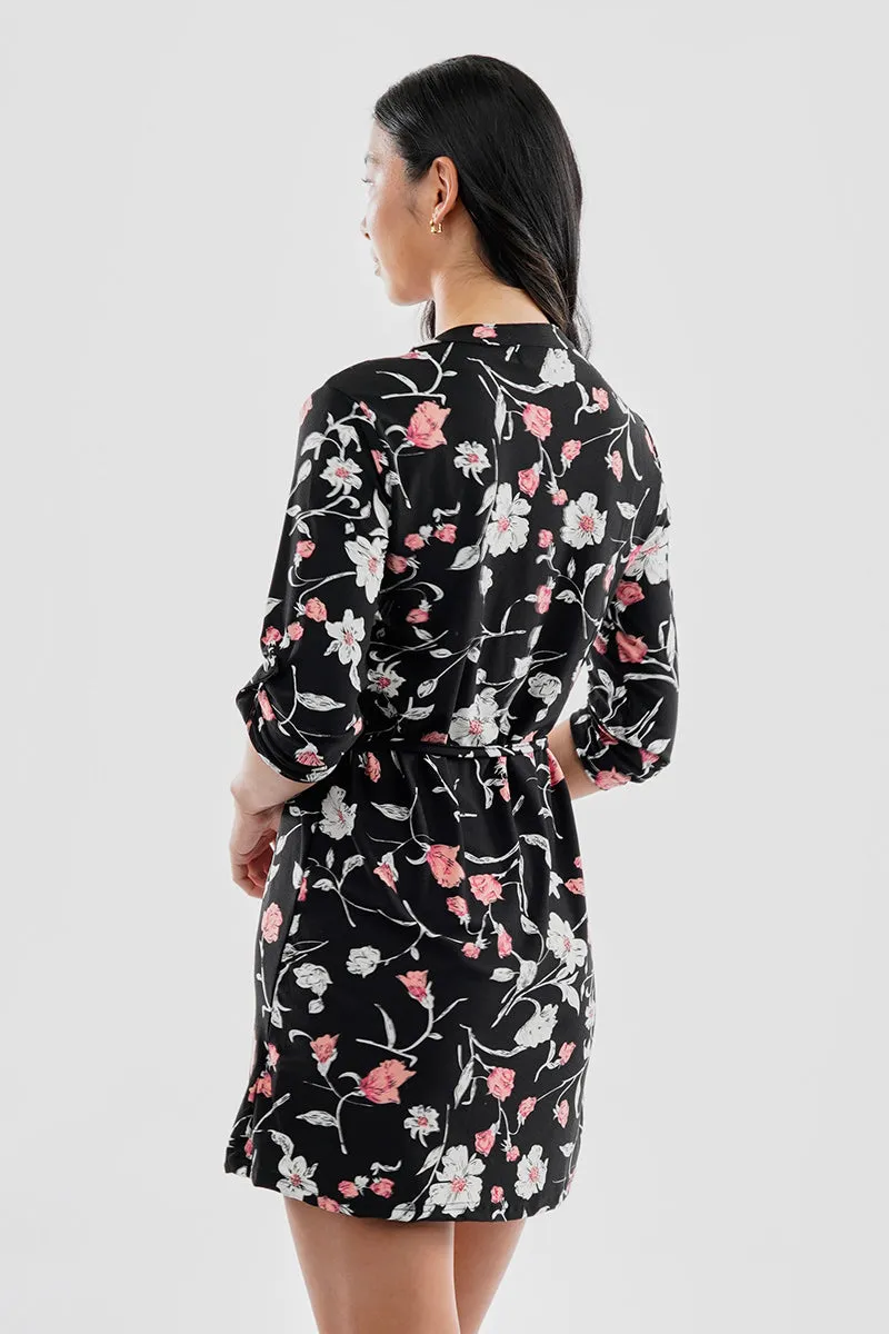 International INC Company Floral Tie Waist Half Zip Day Dress - Black sold by Fairweather product image thumbnail 3