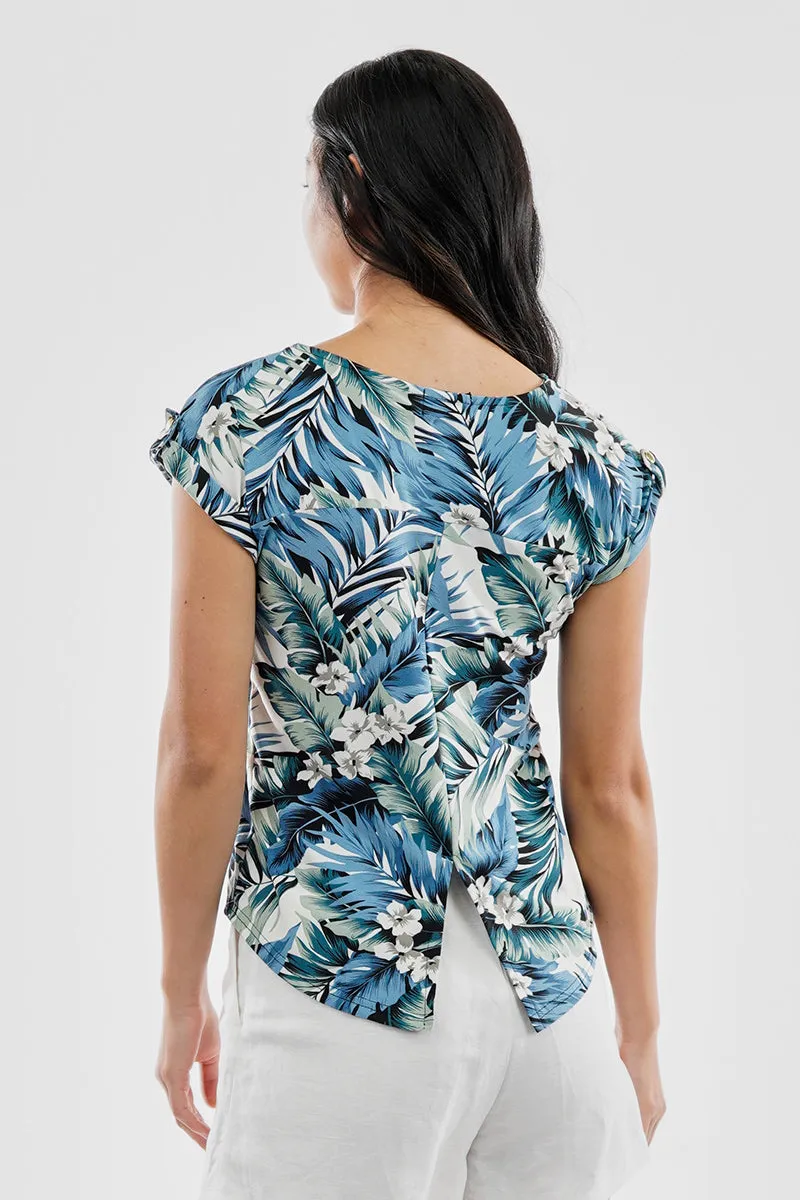 International INC Company Leaf Print Cap Sleeve Back Slit Tee - Green sold by Fairweather product image thumbnail 3