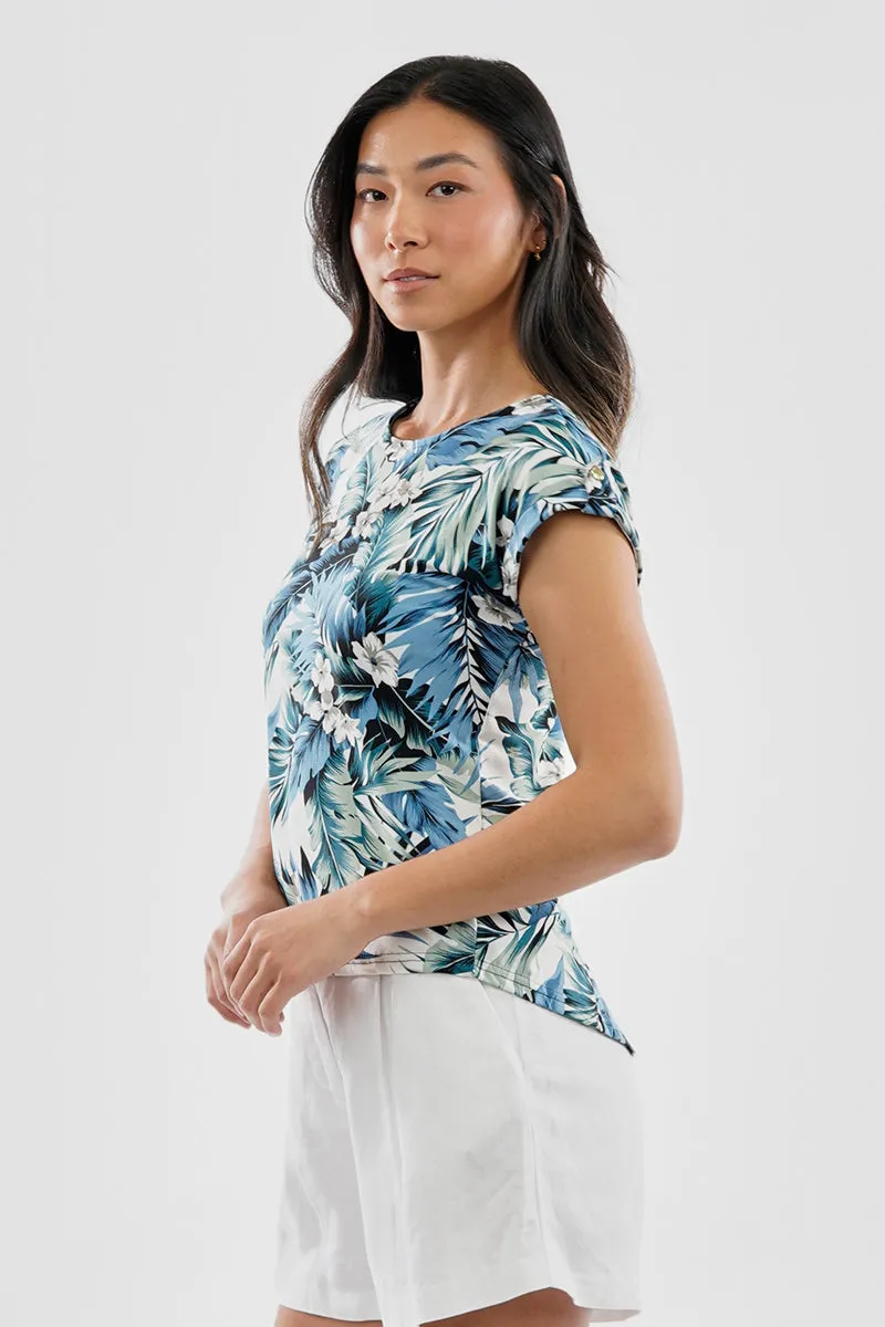 International INC Company Leaf Print Cap Sleeve Back Slit Tee - Green sold by Fairweather product image thumbnail 2