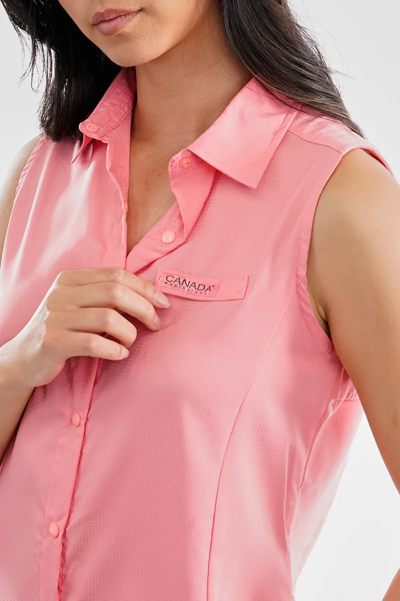Canada Weather Gear Sleeveless Button Up Collared Shirt - Pink sold by Fairweather product image thumbnail 4