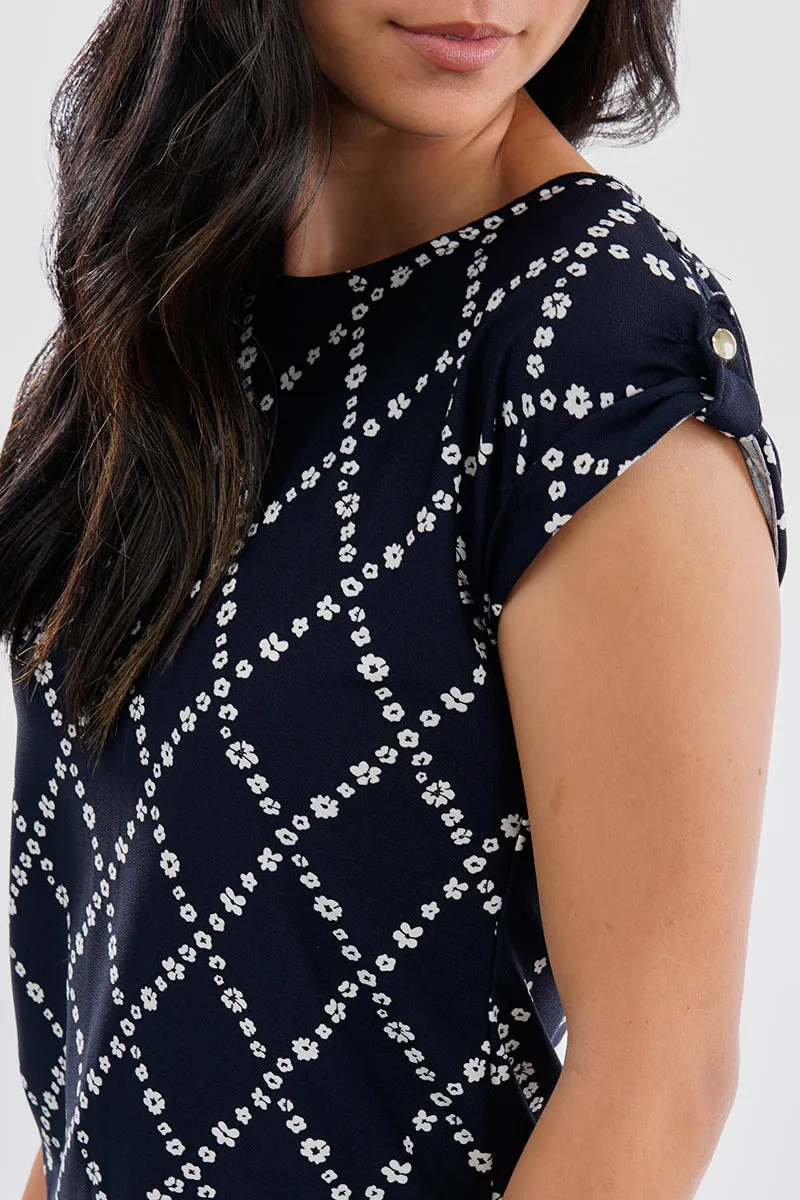 Beechers Brook Floral Cap Sleeve Back Slit Tee - Navy sold by Fairweather product image thumbnail 4