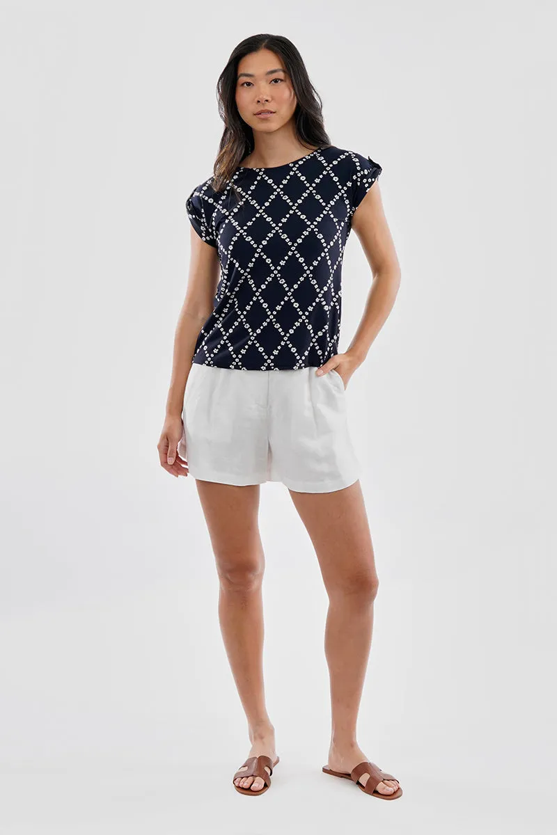 Beechers Brook Floral Cap Sleeve Back Slit Tee - Navy sold by Fairweather product image thumbnail 5