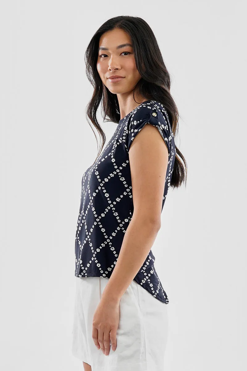Beechers Brook Floral Cap Sleeve Back Slit Tee - Navy sold by Fairweather product image thumbnail 2
