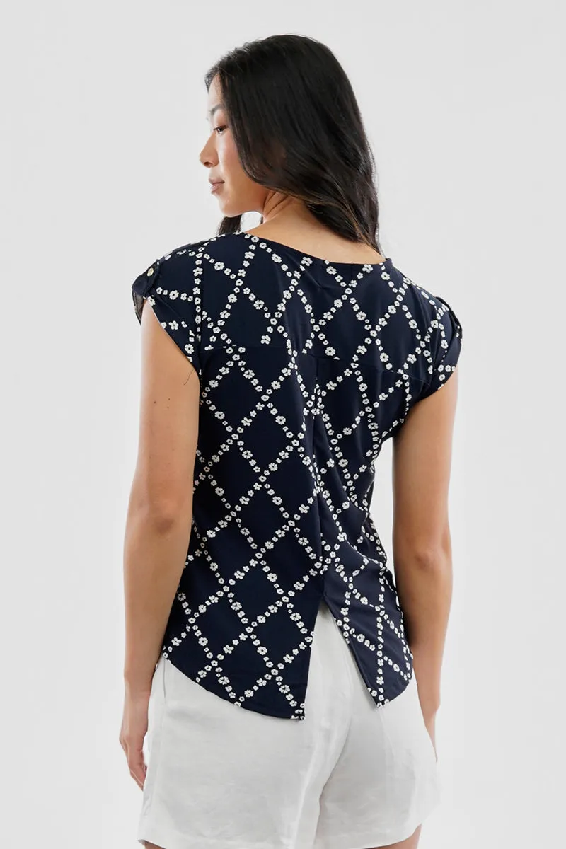 Beechers Brook Floral Cap Sleeve Back Slit Tee - Navy sold by Fairweather product image thumbnail 3