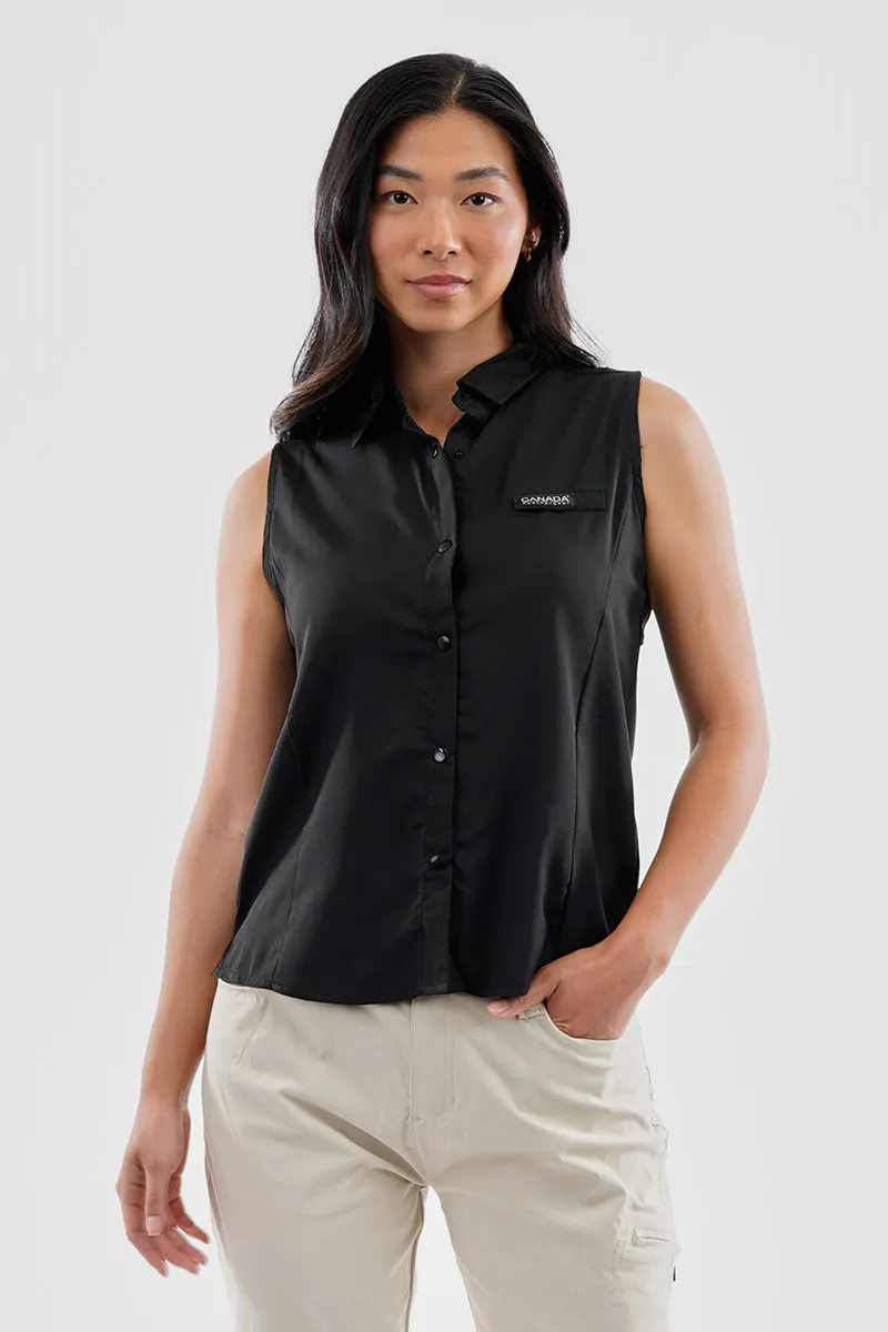 Canada Weather Gear Sleeveless Button Up Collared Shirt - Black sold by Fairweather