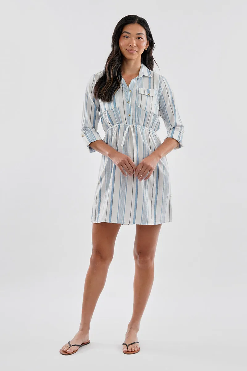 Beechers Brook Striped Roll Up Sleeve Flap Pocket Day Dress - Blue sold by Fairweather product image thumbnail 5