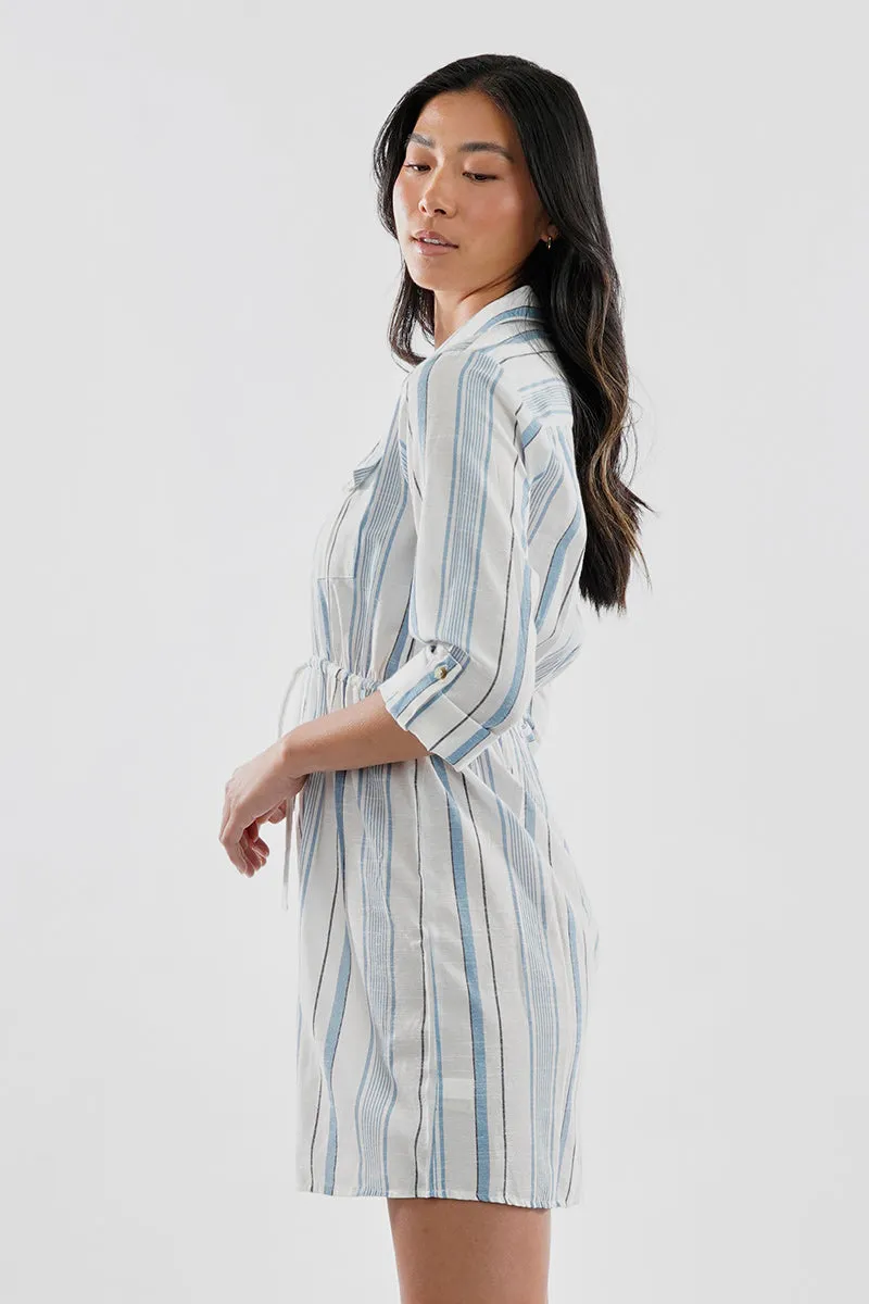 Beechers Brook Striped Roll Up Sleeve Flap Pocket Day Dress - Blue sold by Fairweather product image thumbnail 2