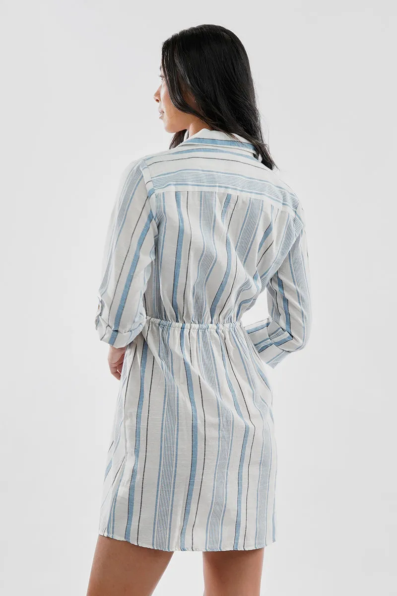 Beechers Brook Striped Roll Up Sleeve Flap Pocket Day Dress - Blue sold by Fairweather product image thumbnail 3