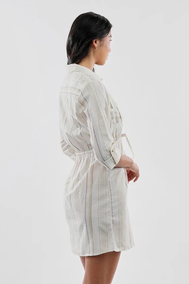 Beechers Brook Striped Roll Up Sleeve Flap Pocket Day Dress - Beige sold by Fairweather product image thumbnail 3