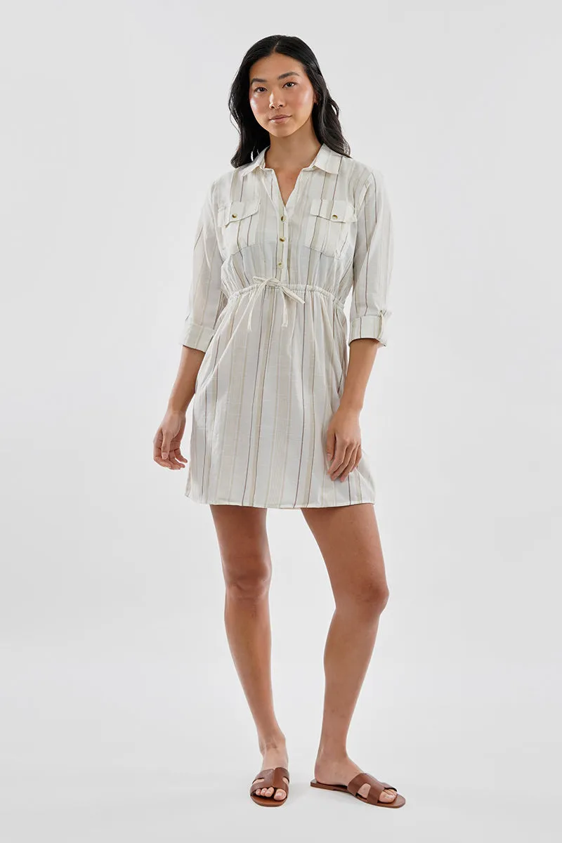 Beechers Brook Striped Roll Up Sleeve Flap Pocket Day Dress - Beige sold by Fairweather product image thumbnail 5