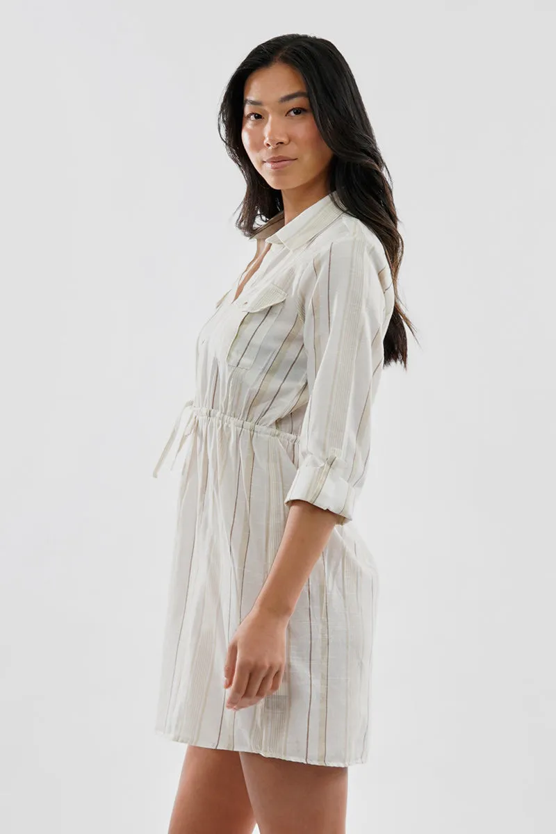 Beechers Brook Striped Roll Up Sleeve Flap Pocket Day Dress - Beige sold by Fairweather product image thumbnail 2