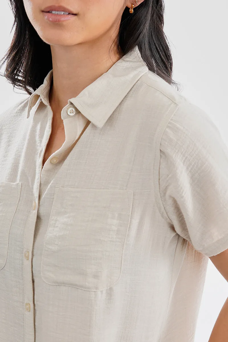 Super Triple Goose Vintage Short Sleeve Button Up Textured Shirt - Cream sold by Fairweather product image thumbnail 4
