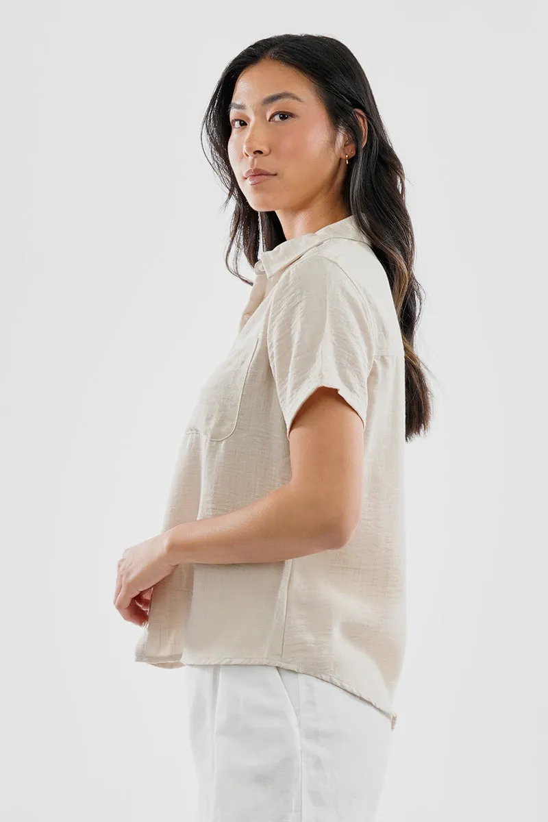 Super Triple Goose Vintage Short Sleeve Button Up Textured Shirt - Cream sold by Fairweather product image thumbnail 2