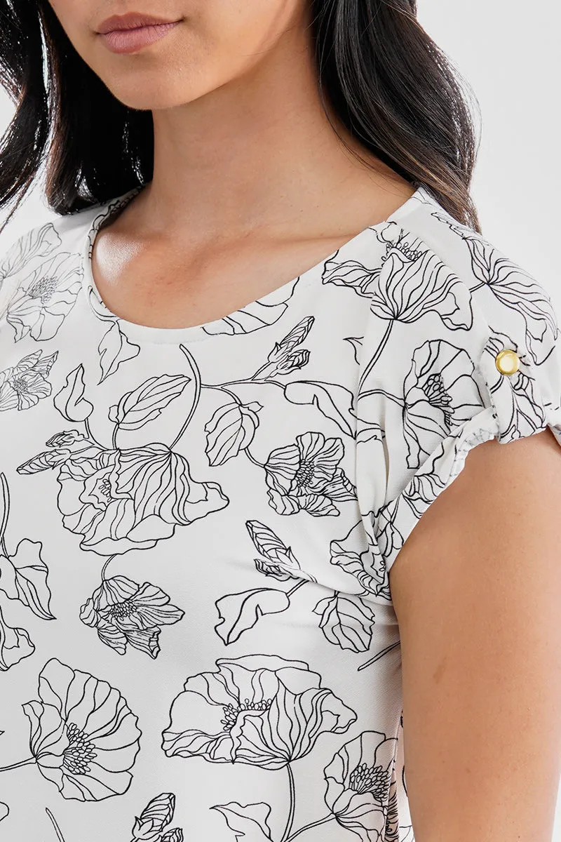 Beechers Brook Floral Cap Sleeve Back Slit Tee - White sold by Fairweather product image thumbnail 4