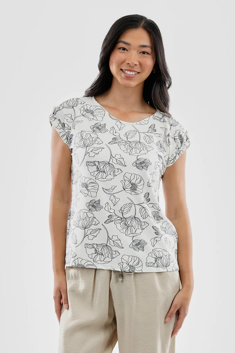 Beechers Brook Floral Cap Sleeve Back Slit Tee - White sold by Fairweather