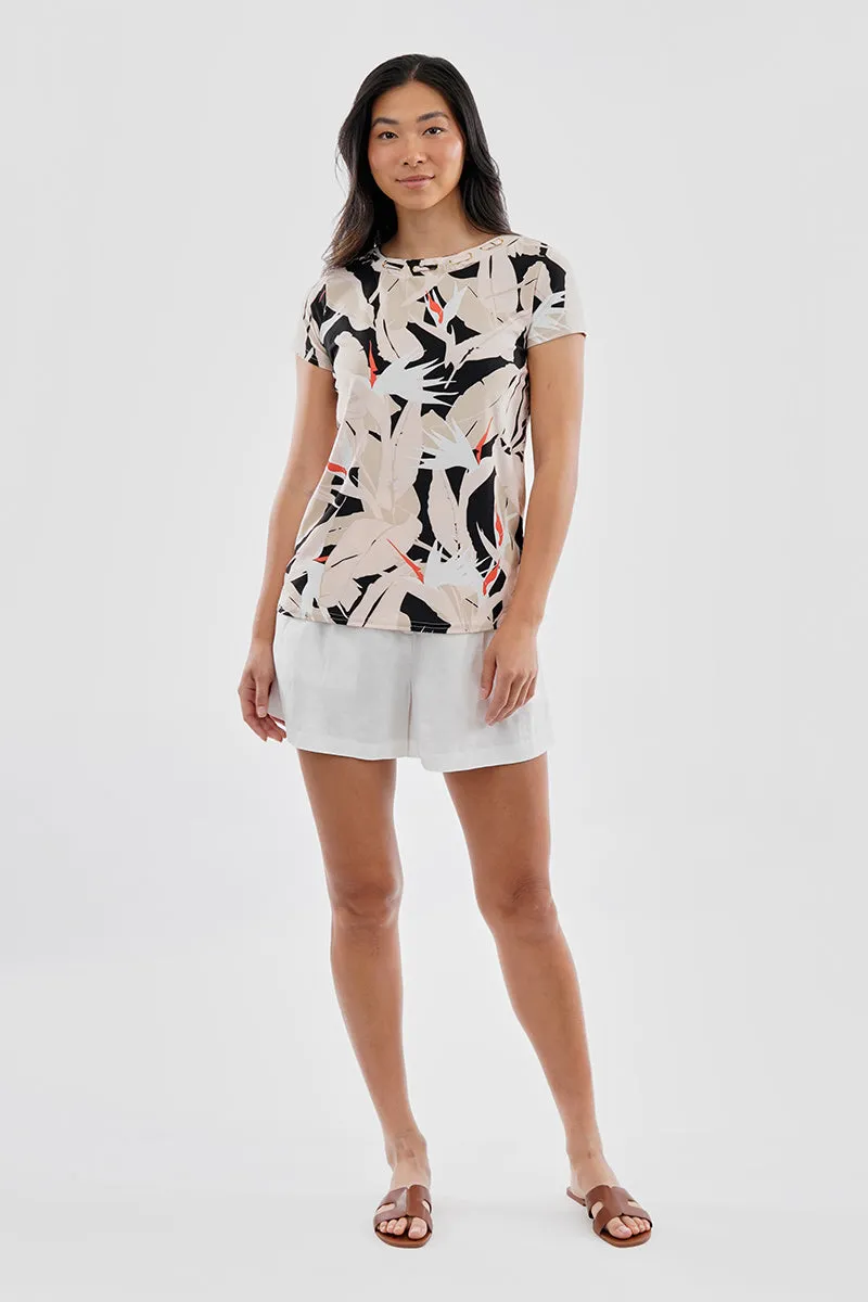 Beechers Brook Feather Print Grommet Neck Detail Tee - Black sold by Fairweather product image thumbnail 5