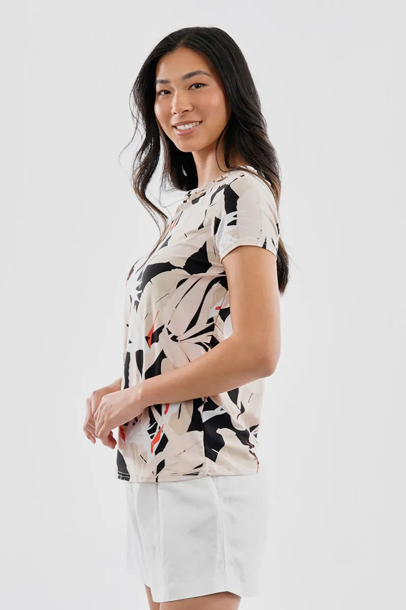 Beechers Brook Feather Print Grommet Neck Detail Tee - Black sold by Fairweather product image thumbnail 2