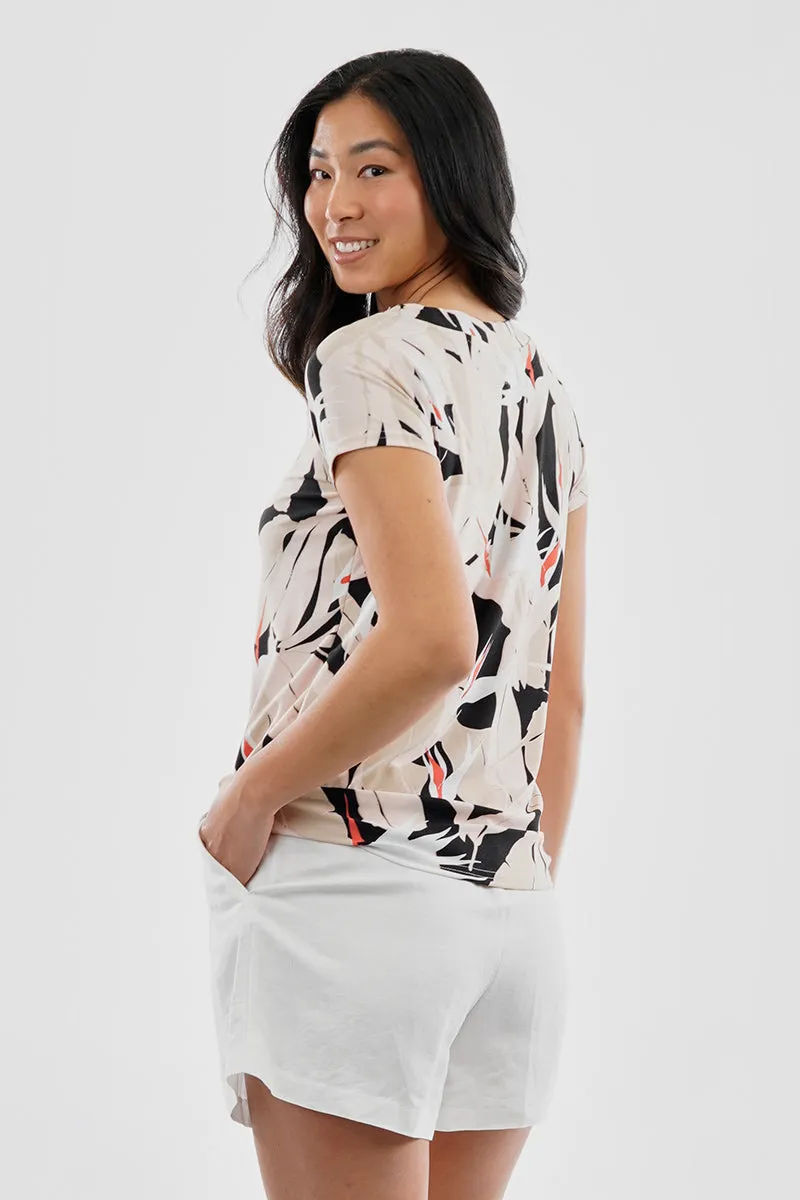 Beechers Brook Feather Print Grommet Neck Detail Tee - Black sold by Fairweather product image thumbnail 3