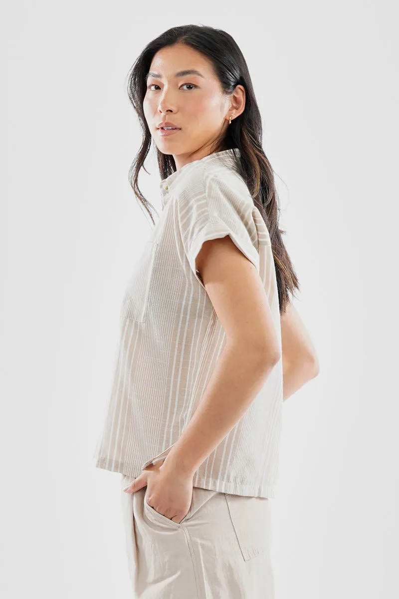 Beechers Brook Striped Button Up Short Sleeve Shirt - Beige sold by Fairweather product image thumbnail 2