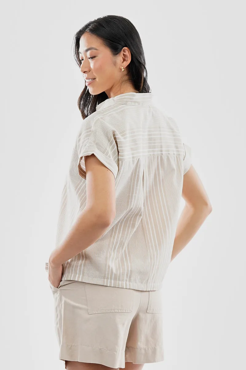 Beechers Brook Striped Button Up Short Sleeve Shirt - Beige sold by Fairweather product image thumbnail 3