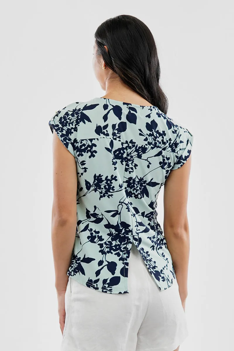 Beechers Brook Floral Cap Sleeve Back Slit Tee - Aqua sold by Fairweather product image thumbnail 3