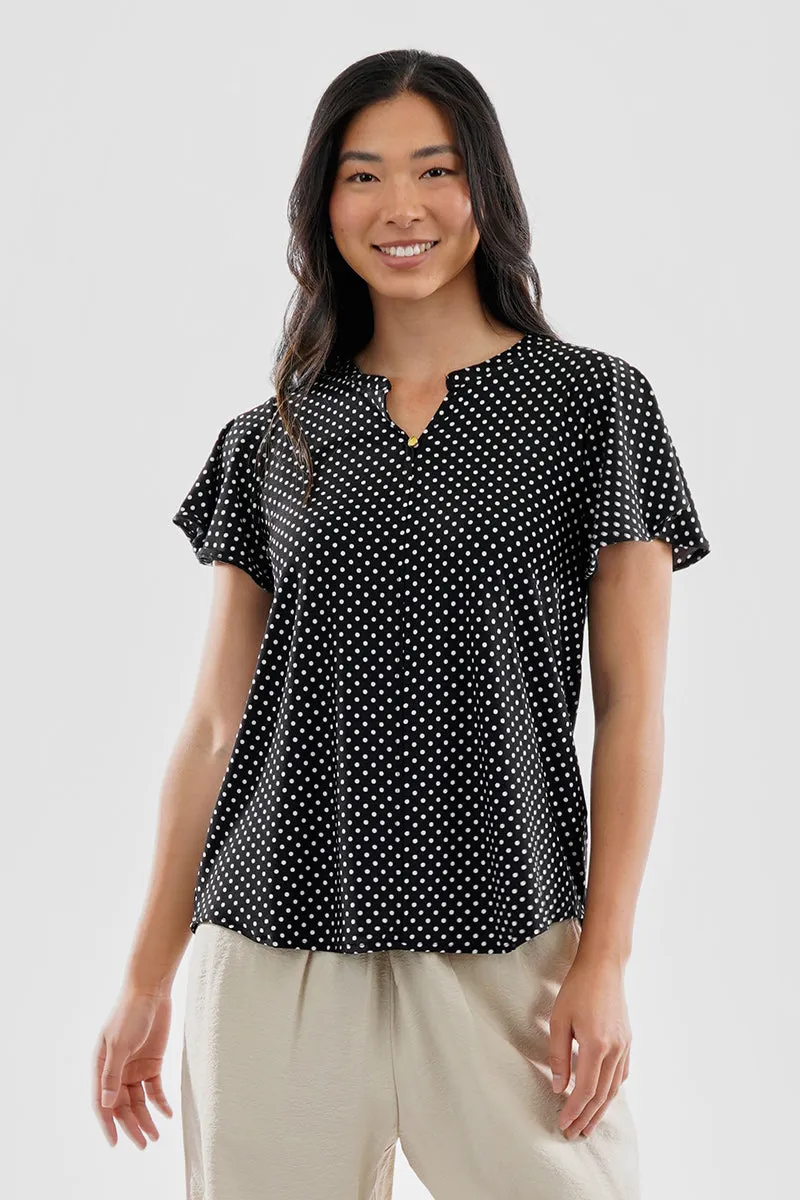 International INC Company Polka Dot Single Button Blouse - Black sold by Fairweather