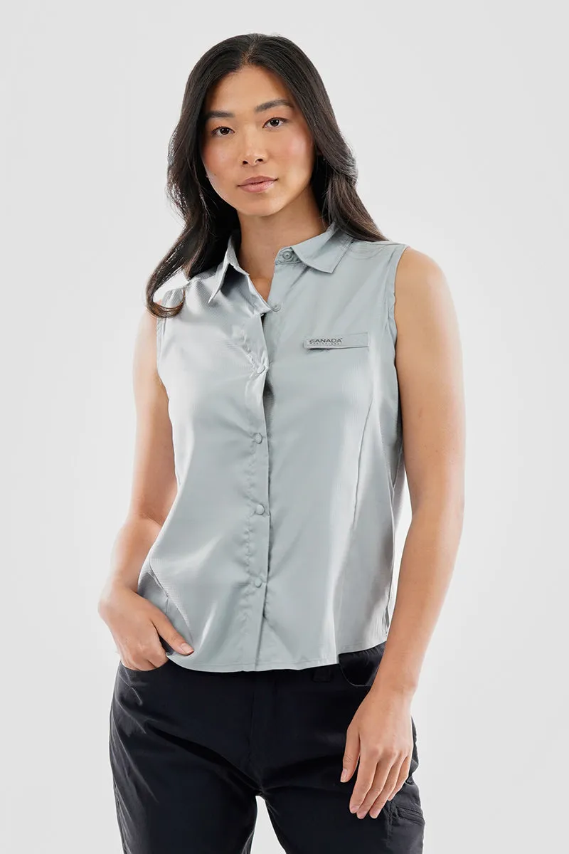 Canada Weather Gear Sleeveless Button Up Collared Shirt - Grey sold by Fairweather