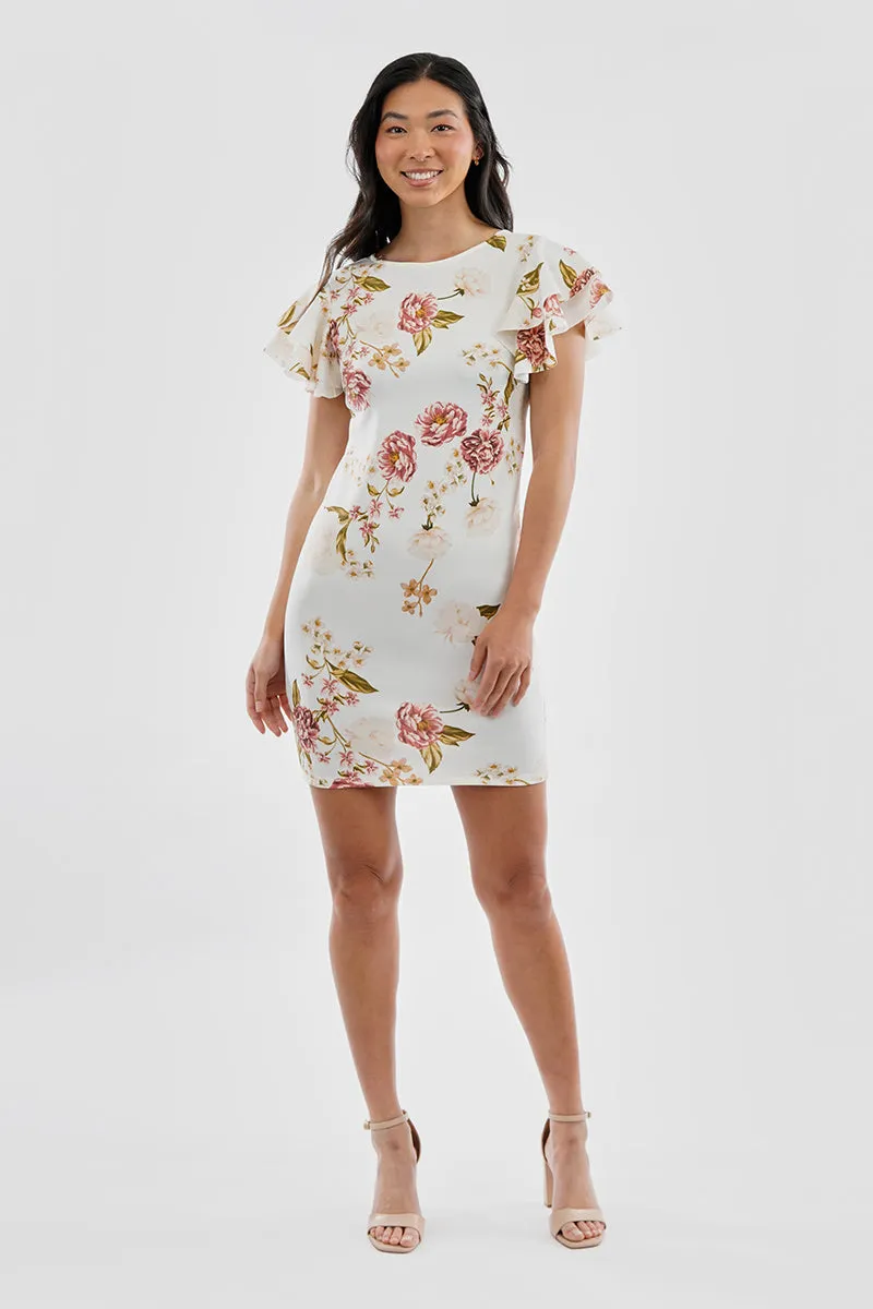 Costa Blanca Floral Flutter Sleeve Scuba Cocktail Dress - White sold by Fairweather product image thumbnail 5