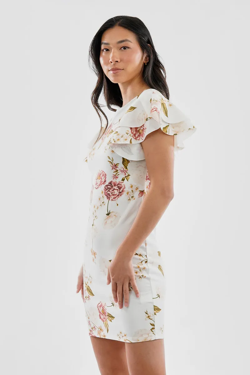 Costa Blanca Floral Flutter Sleeve Scuba Cocktail Dress - White sold by Fairweather product image thumbnail 2