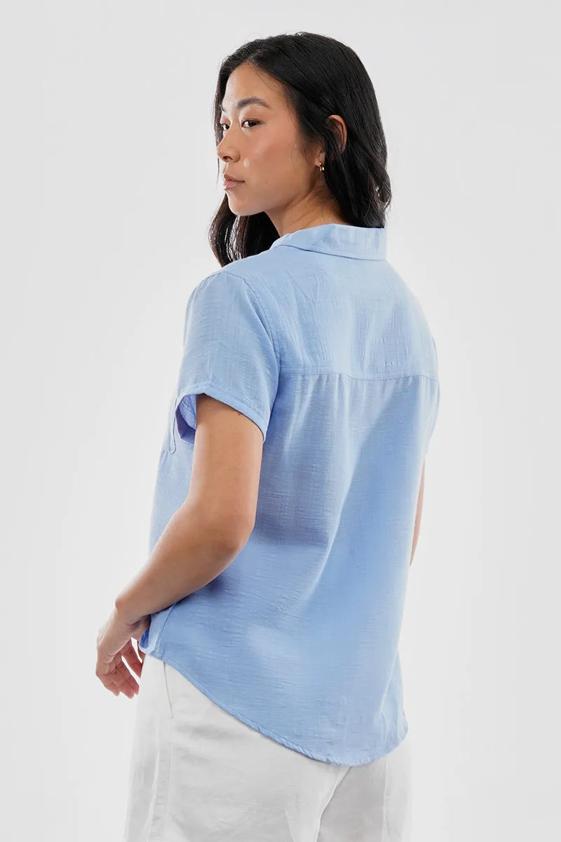 Super Triple Goose Vintage Short Sleeve Button Up Textured Shirt - Blue sold by Fairweather product image thumbnail 3