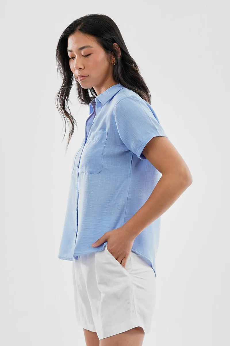 Super Triple Goose Vintage Short Sleeve Button Up Textured Shirt - Blue sold by Fairweather product image thumbnail 2